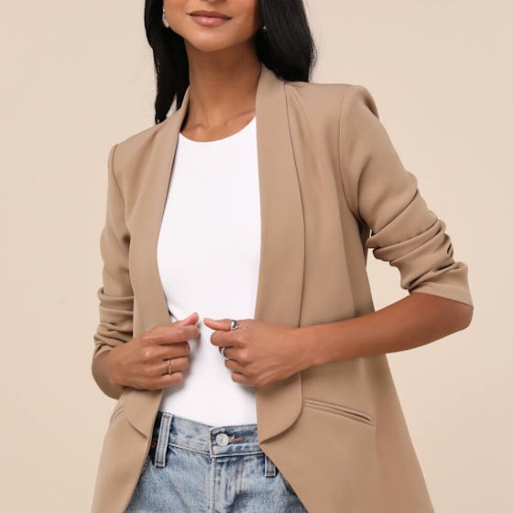 Lulus Miss Punctuality Beige Lightweight Blazer - Size S